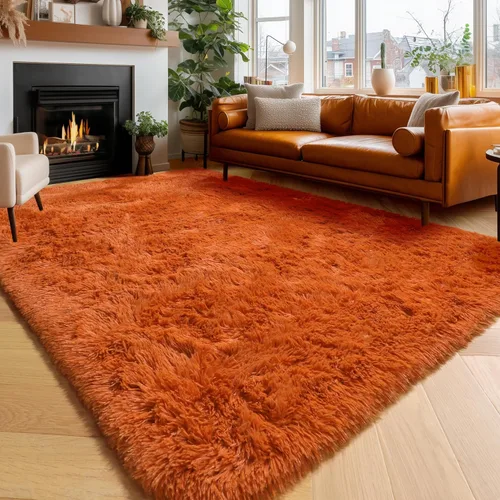 Miniatura 22 de Alfombras moradas para dormitorio de niñas, alfombra de 5 x 8 pies, alfombra peluda esponjosa para sala de estar, alfombras peludas gruesas