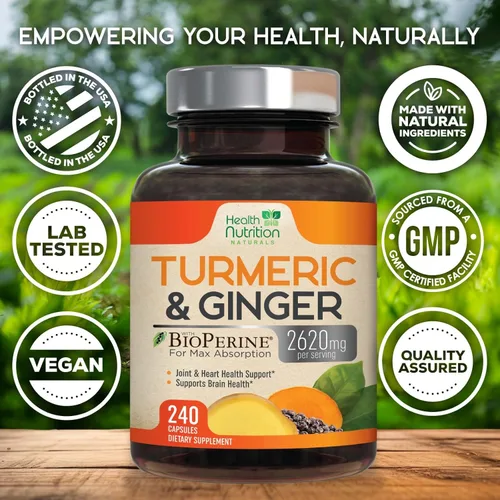 Miniatura 4 de Suplemento de curcumina de cúrcuma, 2000 mg de cúrcuma orgánica y 400 mg de jengibre orgánico por porción, 95% curcuminoides y pimienta negra