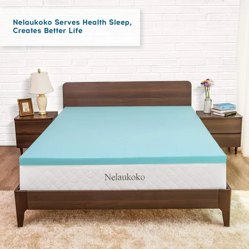 Miniatura 8 de Nelaukoko - Cubrecolchón de espuma viscoelástica tamaño individual XK, cubrecolchón de 2 pulgadas con gel de enfriamiento para dormitorio