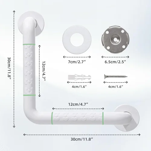 Miniatura 4 de Barandilla antibaño, barra de mano de ducha de acero inoxidable blanco desmontable de 90°, soporte de barandilla de seguridad para ancianos, niños