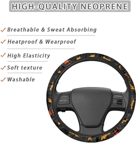 Miniatura 4 de Funda de volante de 15 pulgadas, naranja, para automóvil - Fundas de volante de auto de Batimóvil, accesorios de Halloween, de neopreno, Murciélago