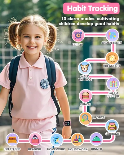 Miniatura 6 de Reloj inteligente impermeable para niños, niñas, juguetes para niñas de 6 a 8 años, reloj para niños con 32 juegos, cámara dual, pantalla táctil HD