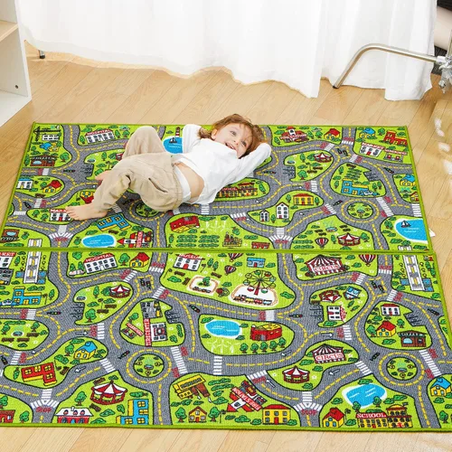 Miniatura 5 de JOYIN Alfombras de juego para niños, alfombra de vida urbana, alfombra duradera para juegos de simulación de ciudad, alfombra para niños pequeños
