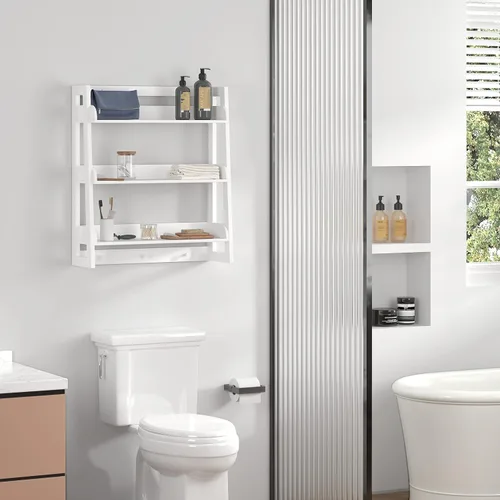 Miniatura 5 de UTEX Estante de pared para baño, organizador de estante de almacenamiento sobre el inodoro, estante de montaje en pared de 3 niveles con gancho