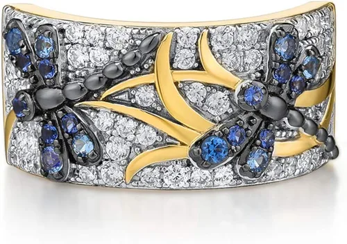 Miniatura 2 de Santuzza Anillo de libélula chapado en oro de 14 quilates, circonita cúbica, anillo de mariposa de plata de ley 925, Metal Piedra preciosa Metal