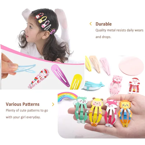Miniatura 3 de Funtopia - 100 pinzas para el cabello, lindas pinzas para mujeres, adolescentes, niñas, niños, coloridas, sin deslizamientos, de metal, frutas