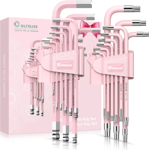 Miniatura 10 de COLFULINE Juego de 9 llaves Allen rosas, juego de llaves hexagonales de extremo de bola largas, juego de llaves Allen Cr-V para mujeres