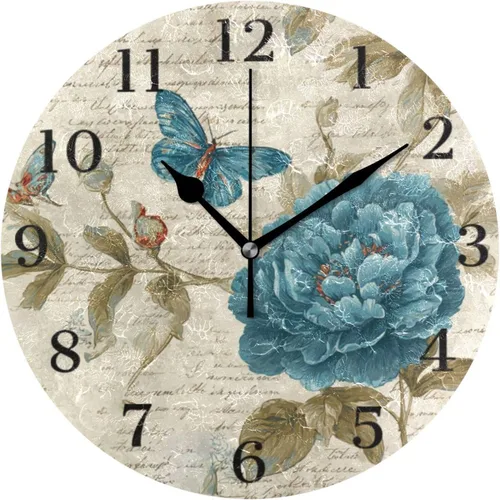 Miniatura 16 de Reloj de pared de amapola de maíz con flores azules, silencioso, sin tictac, funciona con pilas, 9.5 pulgadas para cocina, hogar, sala de estar