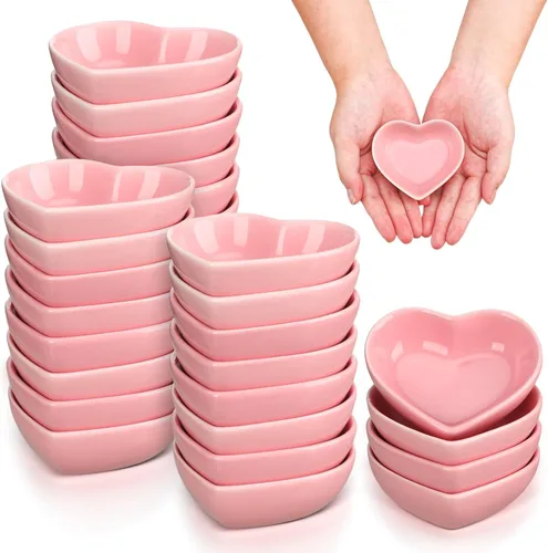 Dandat 24 platos de salsa de soja en forma de corazón, mini cuencos de cerámica pequeños platillos pequeños, lindos platos multiusos para