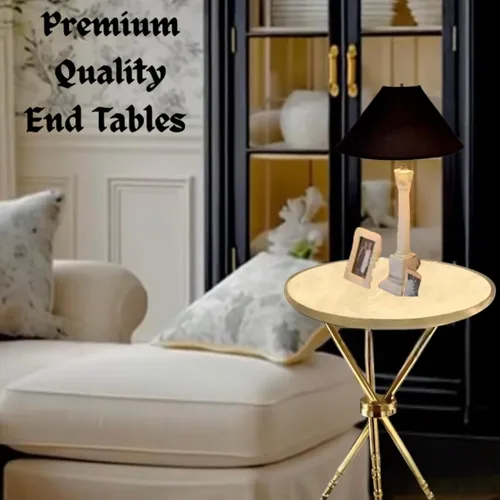 Miniatura 3 de Moderna mesa auxiliar redonda pequeña, mesa auxiliar de acero inoxidable con 3 patas doradas, elegante y ligera parte superior de mármol sintético