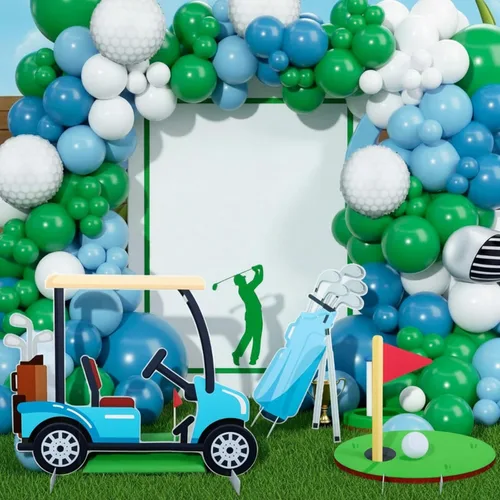 Kit de 3 piezas de decoración grande de fiesta de cumpleaños de golf, incluye agujero en una cabina de fotos, accesorios de carritos de golf, bolsas