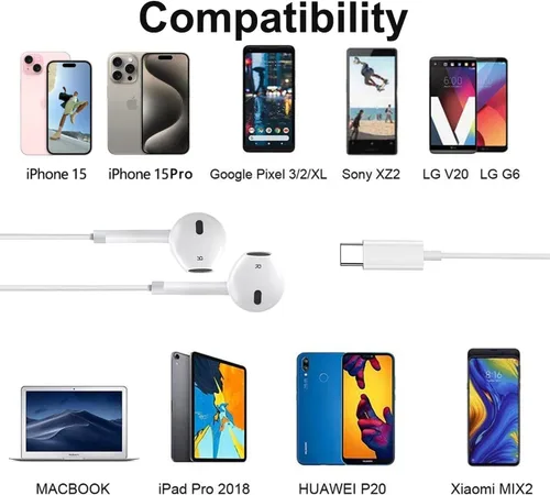 Miniatura 3 de Paquete de 2 auriculares tipo C con cable para iPhone 15 16 16e 17 Pro Max, auriculares USB C con micrófono y auriculares con cancelación de ruido