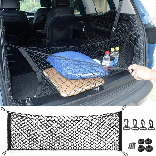Miniatura 2 de Red de carga trasera para automóvil, organizador de red elástica ajustable universal para almacenamiento de carga en maletero compatible con SUV