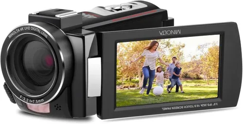 Minolta Videocámara - 4K Ultra HD, fotos de 30 MP, visión nocturna con LED IR, zoom 16X, lapso de tiempo, antivibración, pantalla táctil de 3 Negro
