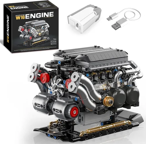 Miniatura 9 de V8 Kit de modelo de motor que funciona, construye tu propio mini motor de automóvil visible, juego de construcción de experimentos de ciencia física