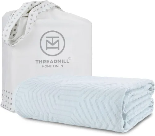Miniatura 16 de Threadmill Mantas de algodón de lujo para cama tamaño King Acogedora manta 100% algodón tamaño King para todas las estaciones Colcha Aster suave