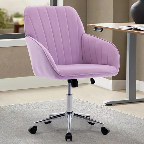 Miniatura 10 de Silla moderna de oficina en casa, cómoda silla de escritorio de terciopelo, silla de tocador de maquillaje con ruedas, silla giratoria ajustable