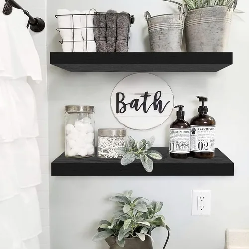 Miniatura 2 de QEEIG Estantes flotantes para pared de 23.6 pulgadas de largo, estante montado en la pared, baño, cocina, sala de estar, dormitorio, granja, C. negro