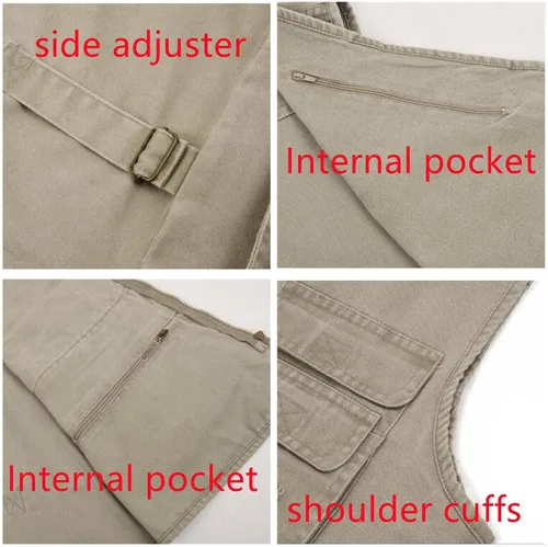 Miniatura 5 de Yipin Shang Chaleco de algodón multifuncional de 16 bolsillos para hombre, clásico, práctico, caza, viajes, montañismo, trotar