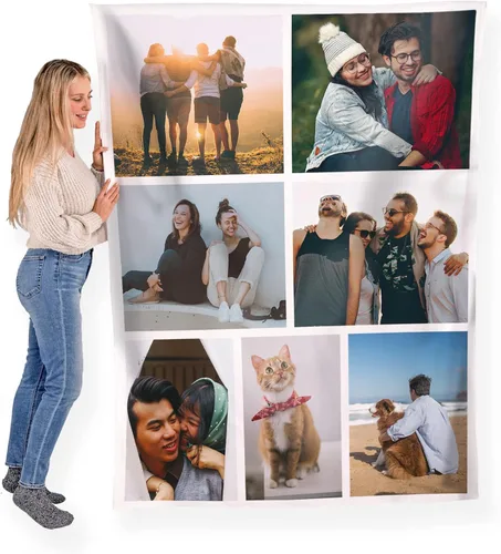 Miniatura 20 de FrameStory Manta personalizada con fotos y texto, totalmente personalizable con tus fotos y mensajes, manta de forro polar suave y suave, 30 x 40