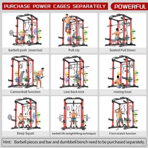 Miniatura 7 de Power Cage - Rack de Potencia Multifunción con Sistema de Cruce de Cables, Rack para Sentadillas de Capacidad de 1800 LBS con Banco de Pesas