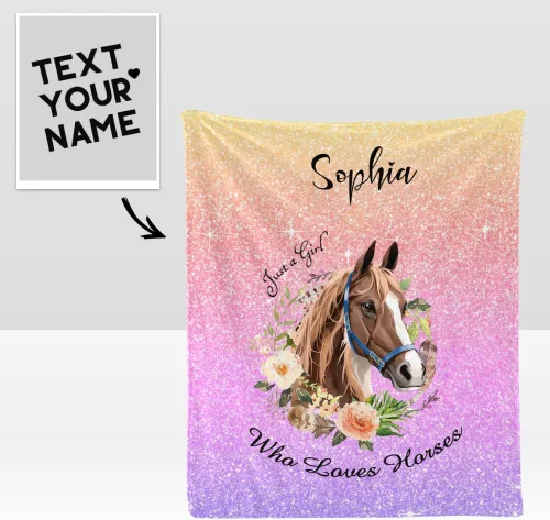 Miniatura 2 de Manta personalizada con texto en inglés «Just a Girl Loves Hors», manta de forro polar suave con nombre para regalos, sofá cama (50 x 60 pulgadas)