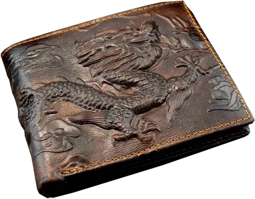 Miniatura 2 de vogueteen Vintage Dragon - Cartera de cuero genuino con clip para dinero, Marrón, Vintage