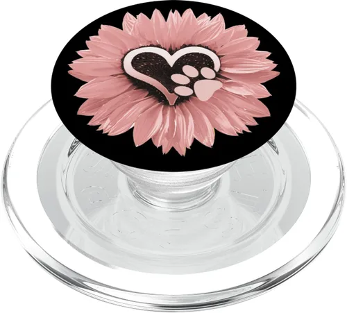 Miniatura 8 de Girasol y perro con estampado de huellas de flores rosas PopSockets agarre y soporte para teléfonos y tabletas, Negro