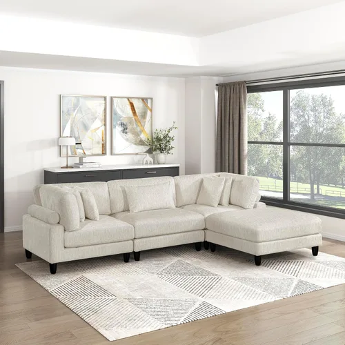 Miniatura 22 de Lexicon Sofá modular de 120 pulgadas, sofá modular de microfibra de gran tamaño de 4 plazas en forma de L, 6 almohadas decorativas y arreglo Beige