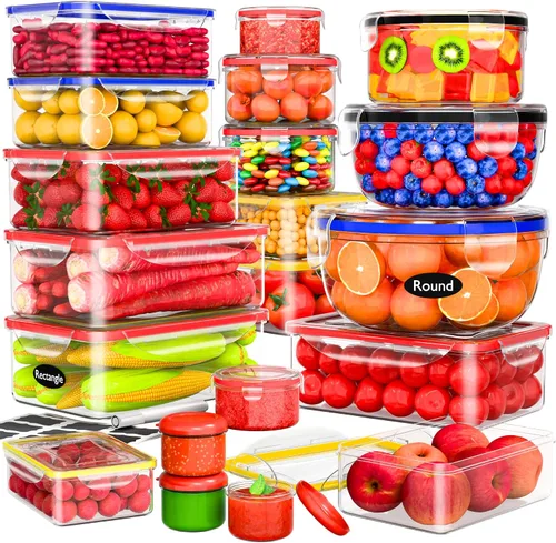 40 piezas de recipientes de almacenamiento de alimentos con tapas herméticas - Recipientes de plástico para preparación de comidas para organización