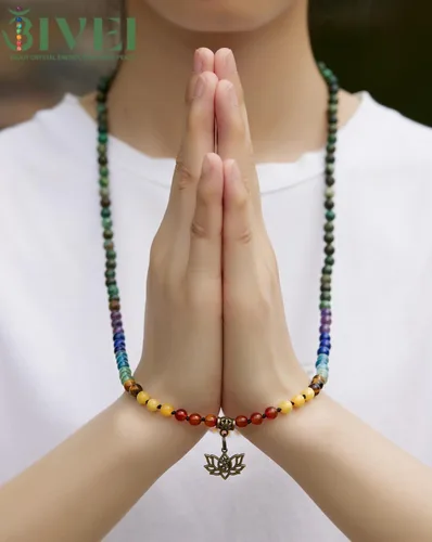 Miniatura 2 de Bivei 7 Chakra 108 Mala Beads Bracelet Real Gemstone Yoga Meditation Hand Knotted Mala Prayer Bead Necklace