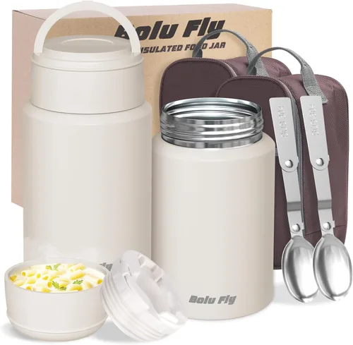 Miniatura 10 de Paquete de 2 termos de sopa para comida caliente para adultos, tarro de comida aislado, recipientes térmicos al vacío de acero inoxidable con bolsa