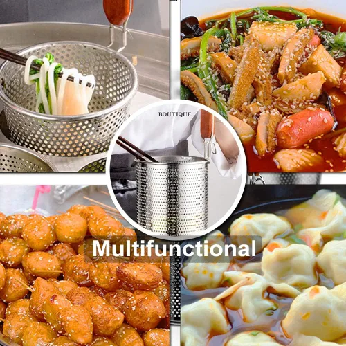 Miniatura 6 de Tenta Kitchen Cesta de pasta de acero inoxidable microperforada de malla de araña, colador de fideos para bola de masa de alimentos, colador