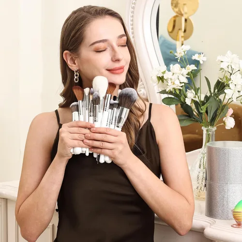 Miniatura 2 de Conjunto de brochas profesionales para maquillaje de 26 piezas, brochas de maquillaje de pelo de cabra natural real etiquetadas, conjunto de brochas