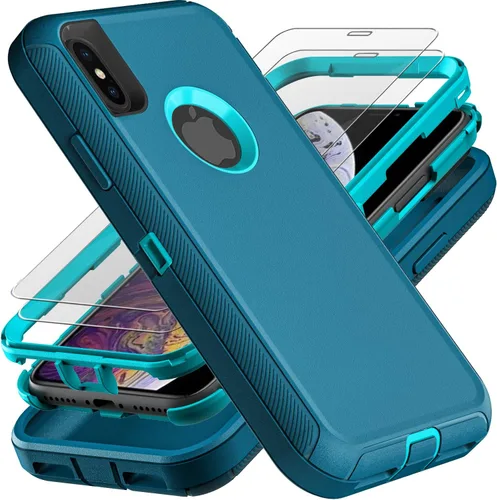 Miniatura 9 de YKHJKLEC Funda para iPhone Xs Max, grado militar 3 en 1, resistente a los golpes, a prueba de caídas, polvo con 2 protectores de pantalla de vidrio