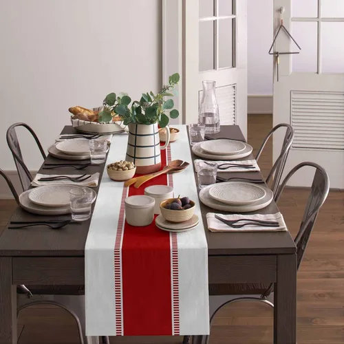 Miniatura 4 de Caminos de Mesa Rojos y Blancos de 36 Pulgadas de Largo, Camino de Mesa Moderno de Rayas para Vestidor, Bufandas, Camino de Mesa Antideslizante