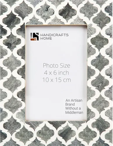Miniatura 8 de Handicrafts Home Marco de fotos blanco de 4 x 6 pulgadas, marco de fotos negro con incrustaciones de hueso, marco de fotos marroquí vintage