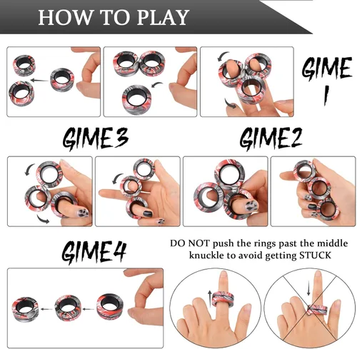 Miniatura 5 de Cevioce Juego de 3 anillos magnéticos para ansiedad, juguetes magnéticos para personas con TDAH y ansiedad, anillos giratorios para aliviar