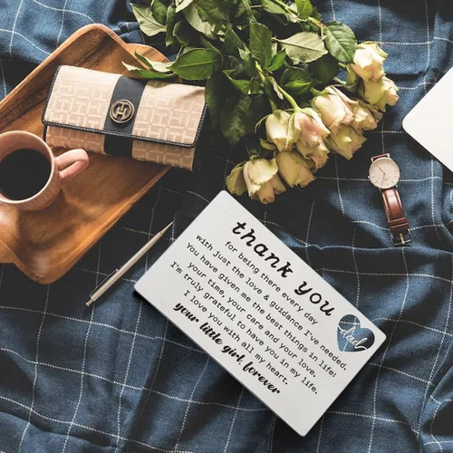 Miniatura 3 de YODOCAMP Tarjeta grabada con texto en inglés "Thank You Dad", regalos para papá de parte de su hija, cumpleaños, día del padre, Acción de Gracias