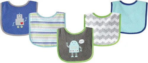 Miniatura 24 de Luvable Friends Baby Cotton Terry Drooler Bibs with PEVA Back, Transportation, One