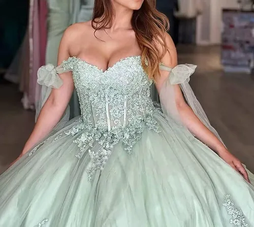 Miniatura 3 de Ftupza Vestidos de quinceañera con hombros descubiertos vestidos de tul hinchados para vestido de 15 años de encaje apliques vestido de fiesta Ftu01