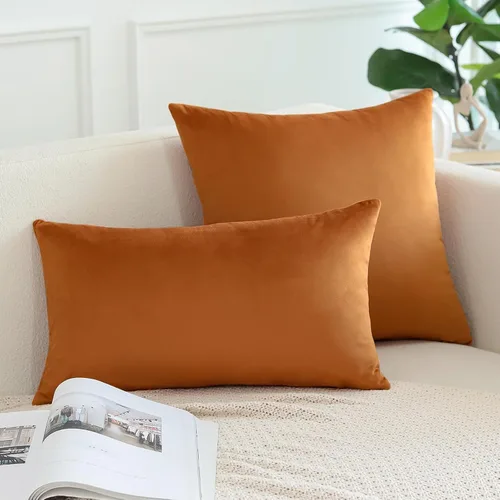 Miniatura 4 de OTOSTAR - Juego de 2 fundas de almohada de terciopelo suaves y decorativas de estampado liso, fundas de cojín lumbar de 16 x 24 pulgadas, fundas