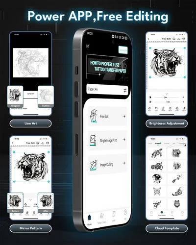 Miniatura 8 de Impresora inalámbrica de plantillas de tatuaje 2025 con 10 piezas de papel de transferencia, máquina impresora de tatuajes para artistas de tatuajes