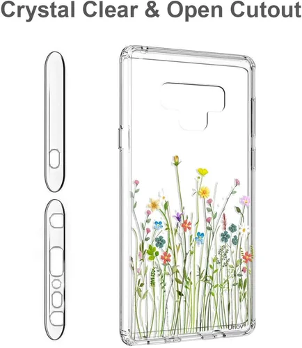 Miniatura 8 de Unov Funda compatible con Galaxy Note 9, transparente con diseño de TPU suave, absorción de golpes, delgada, diseño floral en relieve, cubierta