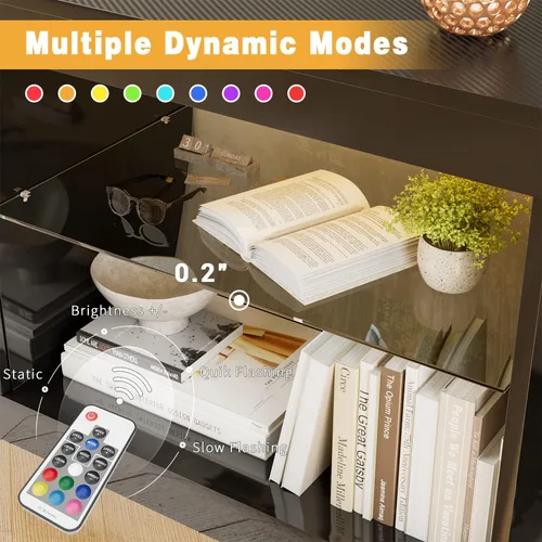 Miniatura 5 de YESHOMY Moderno soporte de TV LED para televisores de hasta 65 pulgadas con estantes y cajones de vidrio, centro de entretenimiento