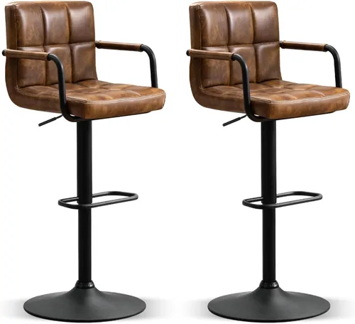 Miniatura 12 de Furniliving Taburetes de bar ajustables con respaldo, juego de 2 taburetes de bar negros, taburetes de bar de terciopelo con giro de 360°, taburetes