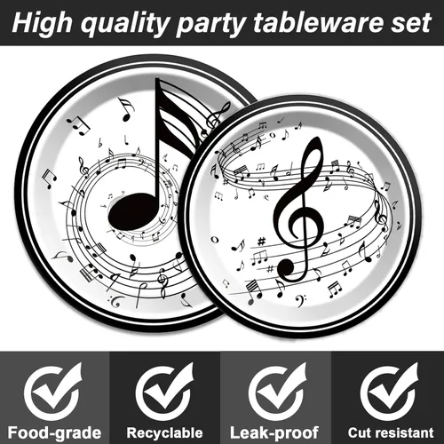 Miniatura 3 de ZOIIWA Platos con Notas Musicales y Servilletas con Temas Musicales, Vajilla de Mesa para Fiestas con Notas Musicales, Vajilla Desechable de Papel