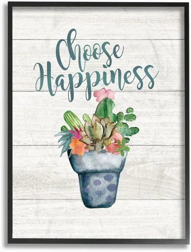 Miniatura 7 de The Stupell Home Decor Collection mwp-462_wd_13x19 Choose Happiness Cactus Suculents - Placa de pared para acuarela
