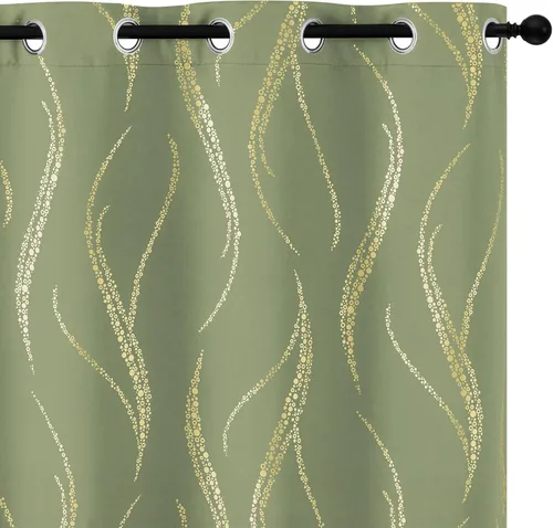 Miniatura 18 de Yakamok Cortinas opacas de 84 pulgadas de largo para sala de estar, con aislamiento térmico, patrón de líneas onduladas doradas, patrón de puntos