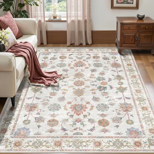 Miniatura 18 de Tangsoo Alfombra lavable para pasillo, antideslizante, 2 x 6 pies, estilo bohemio, floral, vintage, para entrada, suelo suave, para cocina, baño